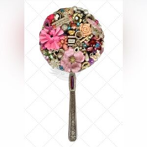 ❌ON HOLD. SOLD❌ Handheld Mid-Century Mirror - Handmade with ALL Vintage Jewely